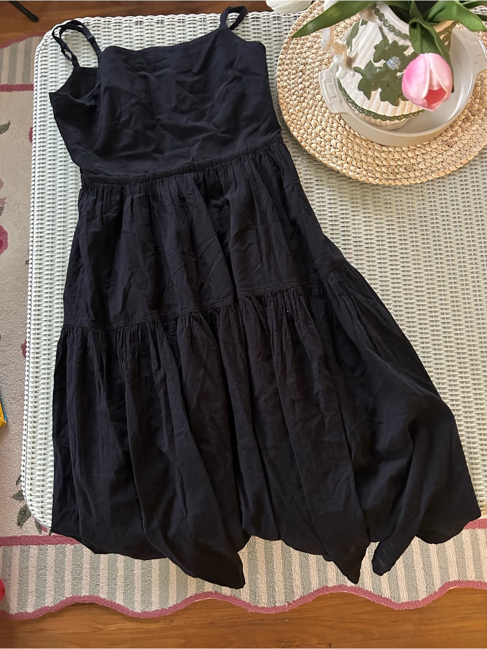 Black Tiered Spaghetti Strap Women's Dress